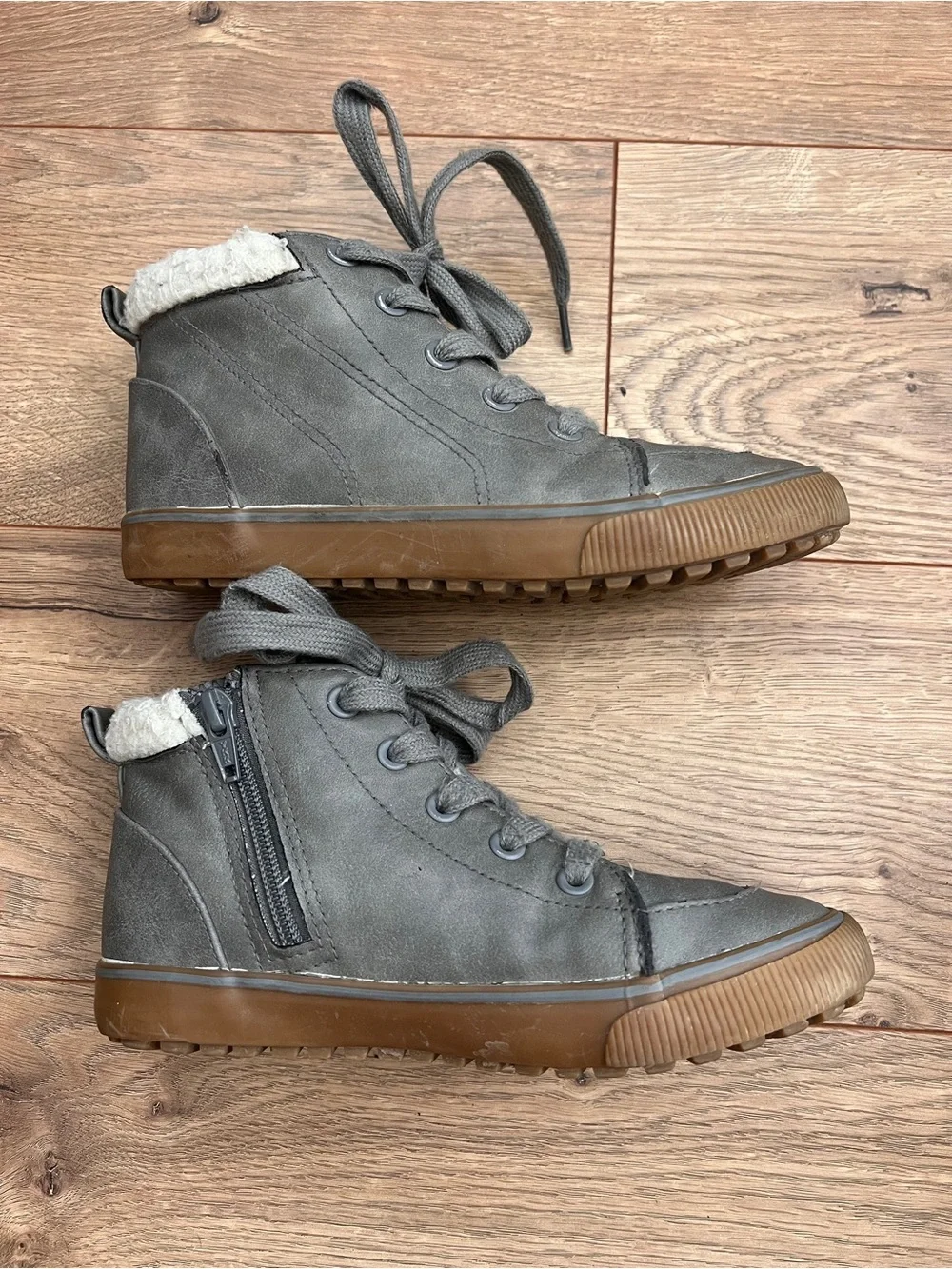 Cat & Jack Grey High-Top Sneakers with Faux Fur Collar and Gum Sole